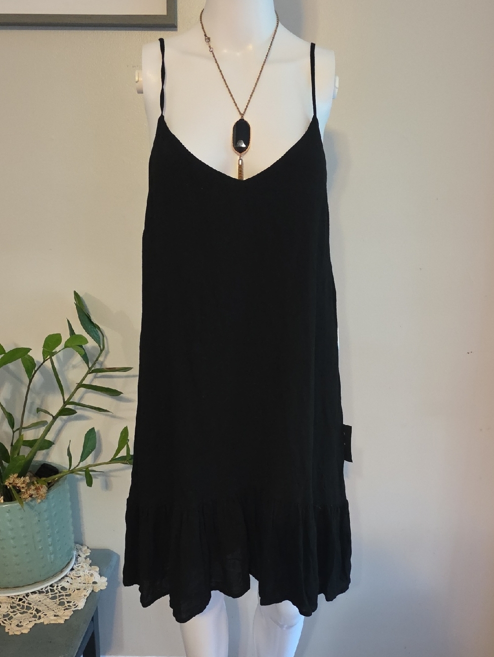 Lulu's Black Spaghetti Strap Mini Dress with Ruffle Hem